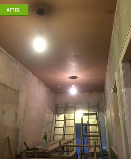 Landing ceiling re-plaster - Finished plastering, ready to start drying out