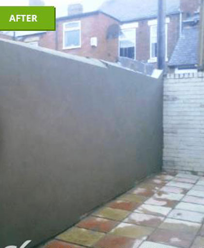 Back yard wall, sand and cement render  - Finished sand and cement render with mesh and additive to stop cracking
