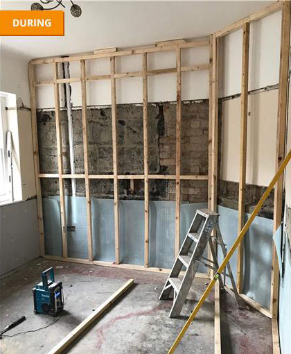 Stud wall in dining room - Frame up and ready for plaster boards